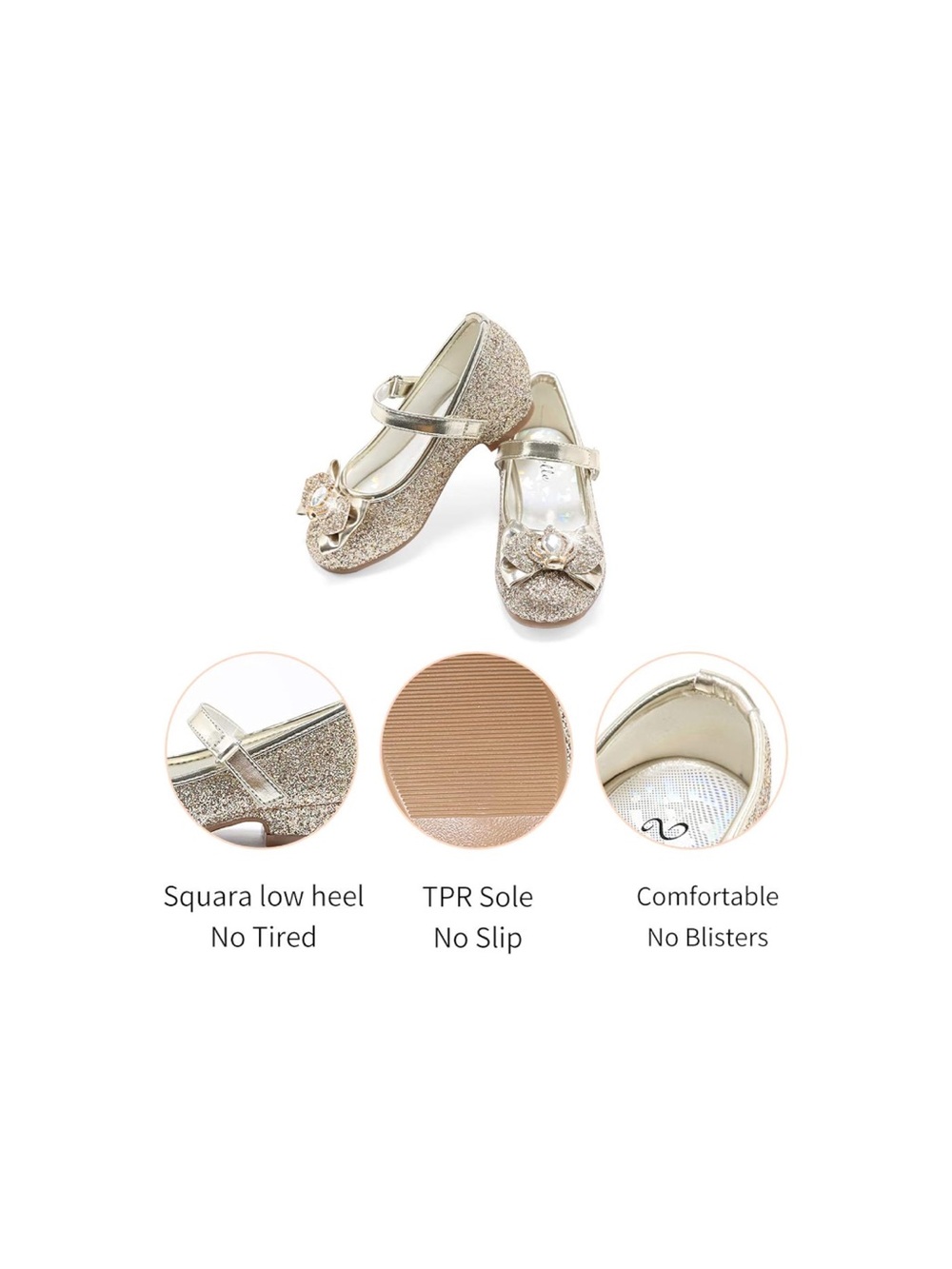 Stellah Girls Metallic Gold Glitter Crown Mary Jane Flats - Picture 10 of 10
